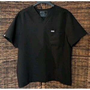 Figs Leon Three Pocket Scrubs Top Sort Sleeve V Neck Tee Shirt Mens Large Black
